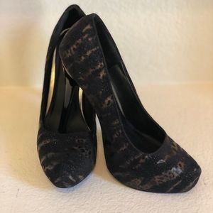 Fierce Black and Gold Leopard Print Heels